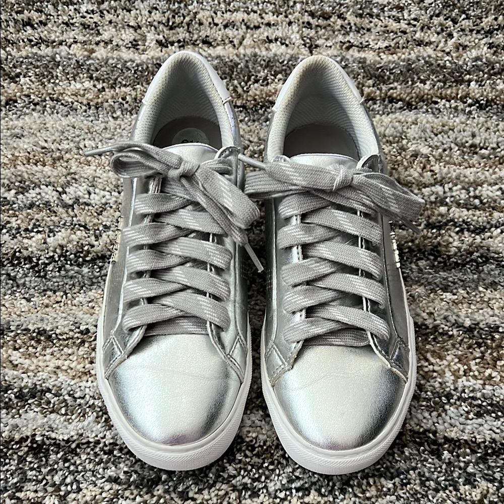 Silver Low-Top Sneakers with Reflective Finish